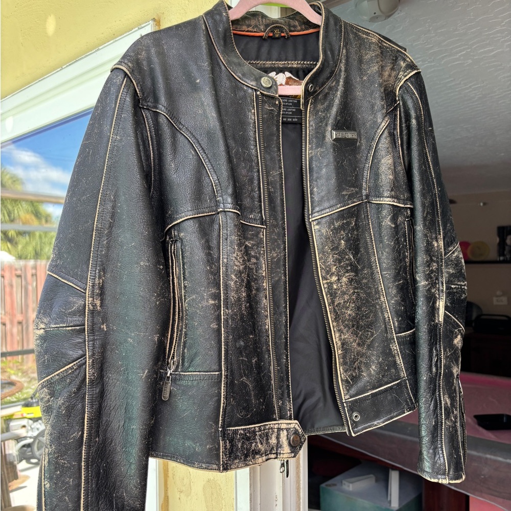 Harley-Davidson Distressed Black Leather Jacket size XL